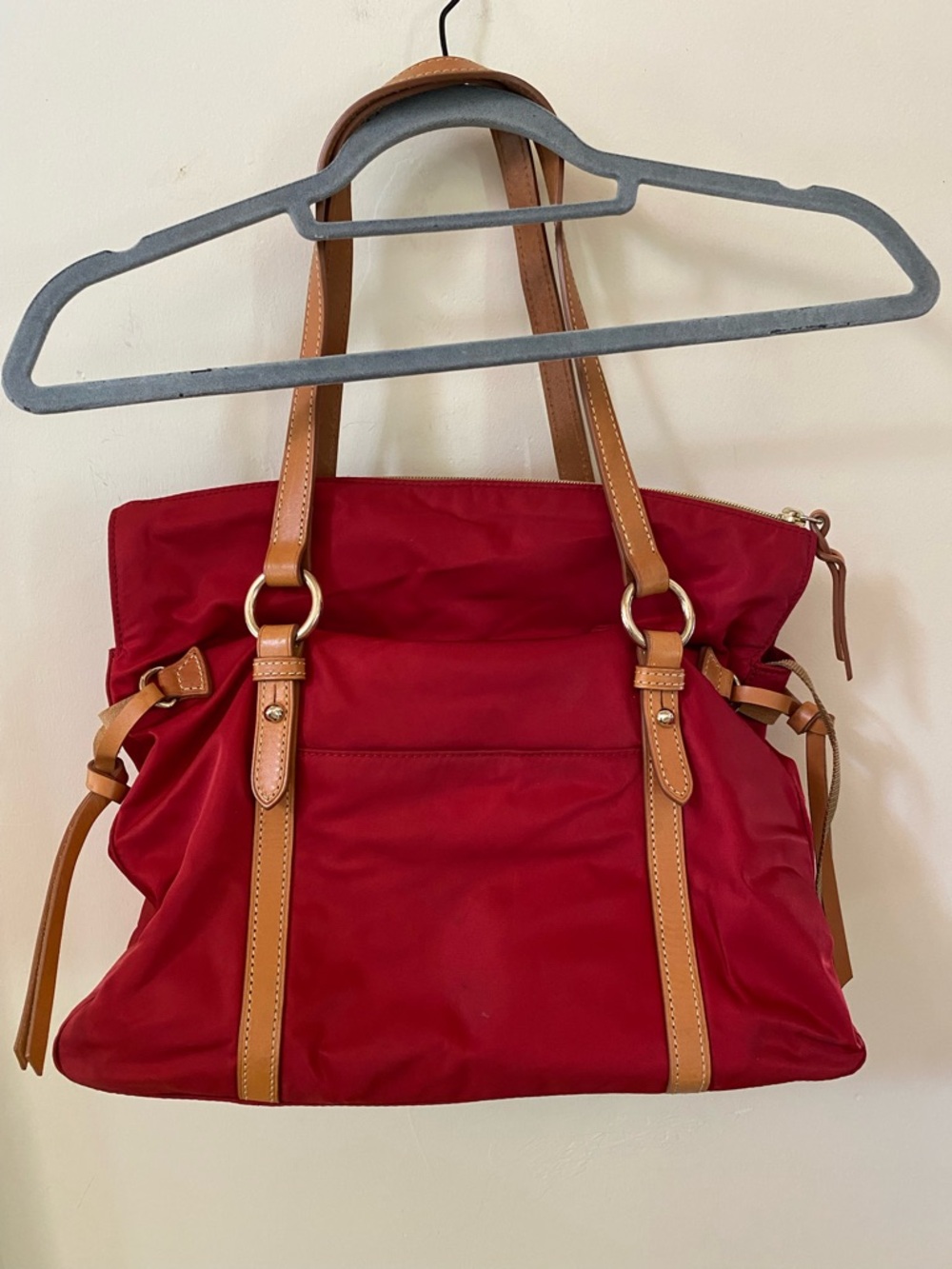 Dooney & Bourke Red Nylon Smith Tote Bag Leather Trim - Picture 6 of 10